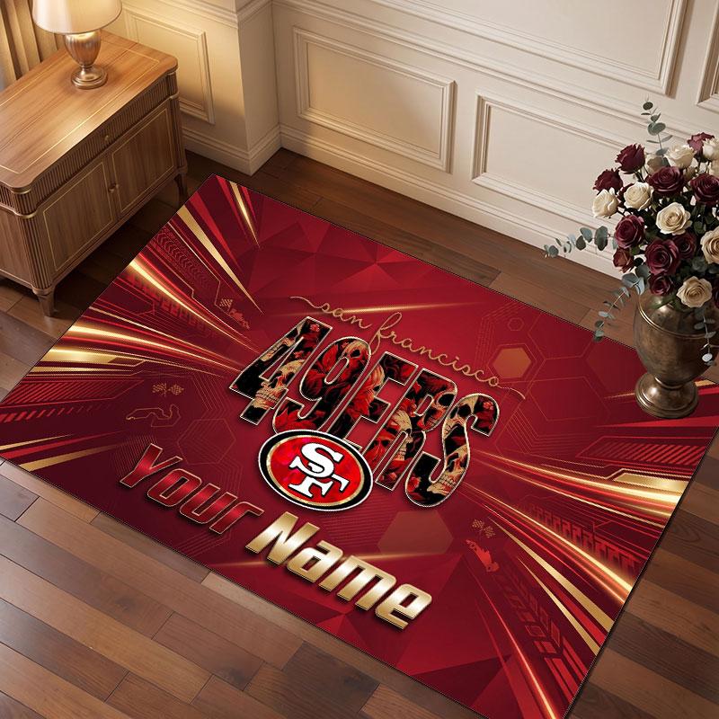 San Francisco 49ers Personalisierter Kristall-Samt-Teppich, Benutzerdefinierter Namens-Text Weicher Anti-Rutsch-Teppich für Wohnzimmer Schlafzimmer
