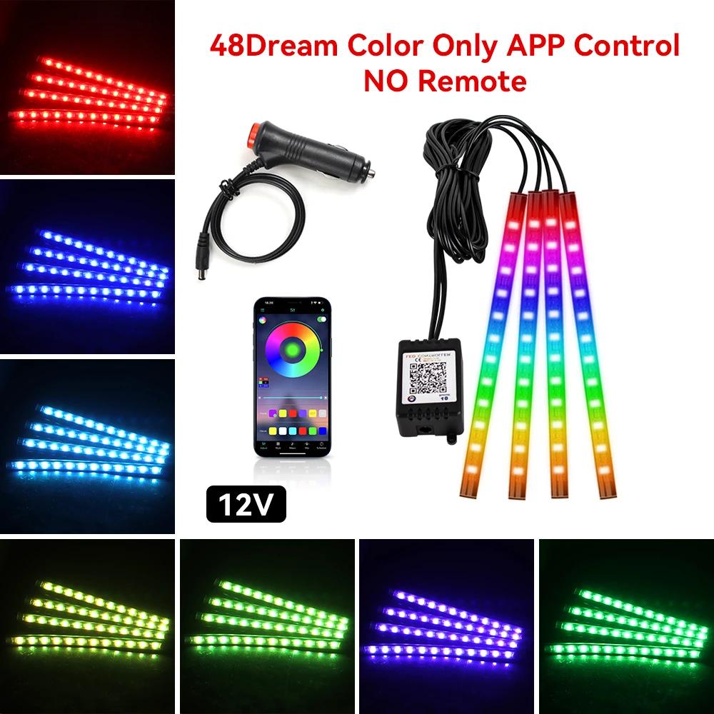 APP LED Car Atmosphere Ambient Foot Light Remote Control Flexible Waterproof 12V/5V Backlight Auto RGB LED Strip Decorative Lamp