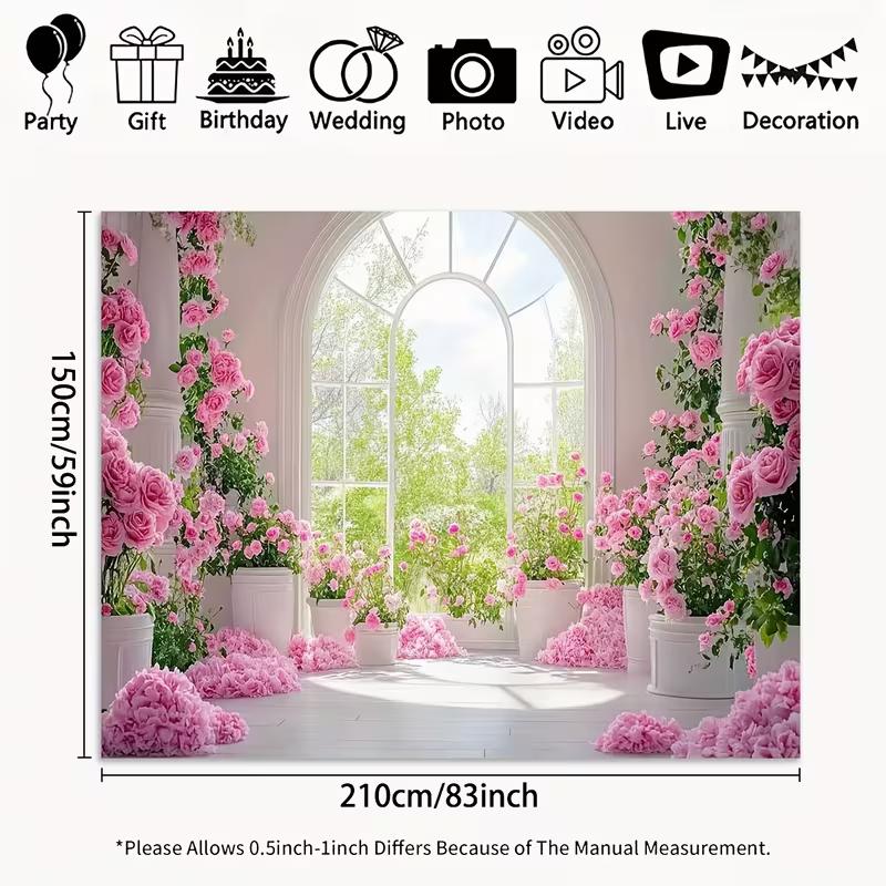 

2D Bright White Room with Roses and View Background Cloth 47.2x31.5inch/120*80cm