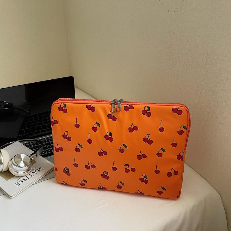 Simple Cherry Print Tablet Liner Bag Notebook Wear-resistant Computer Protective Cover Storage Bag Clutch Bag