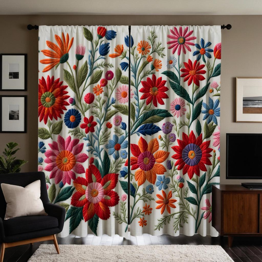2pcs HD Chinese style embroidery three-dimensional flower decoration curtain Red tie digital printed curtain Home decoration