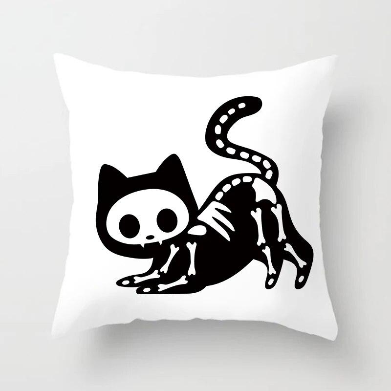 Skull Cat Black  Home Decor Cushion Cover Naughty  Sofa Car Decoration 45x45cm Pillowcase Square Polyester