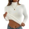 Warm Velvet Lined Womens Turtleneck Sweater Long Sleeve Knitwear Elastic Breathable Base Layer Top Solid Color