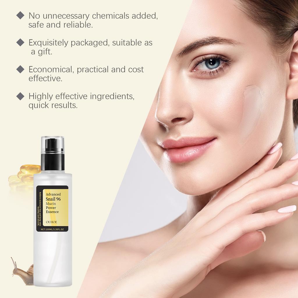 Snail Mucin Essence 100ml Hydrating Booster Deep Moisture Revitalize Dull Skin Soothing Face Treatment Glow Essence for Dry Skin Less