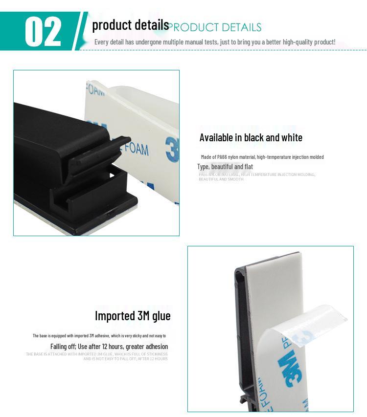 Adhesive Cable Clips - Wire Tie Holders, Flat Cable Buckle Organizers, Black and White