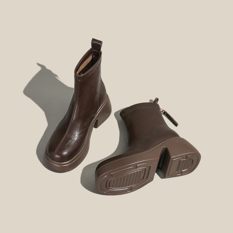 

Зимние коричневые короткие ботинки женские на толстой подошве-маффин, маленькие, увеличивающие рост, эластичные, тонкие ботинки, стройнящие ботинки Мартин 37