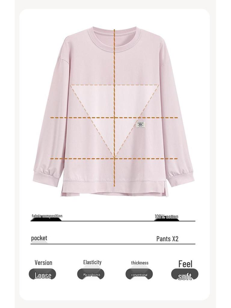 2025 Women's 100% Cotton Pajamas, Round Neck Long Sleeve Pullover, Casual Autumn/Spring Homewear Set