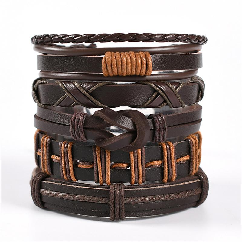 Vinatge Gothic Punk Skull Star Metal Multilayer Leather Men Bracelets & Bangles