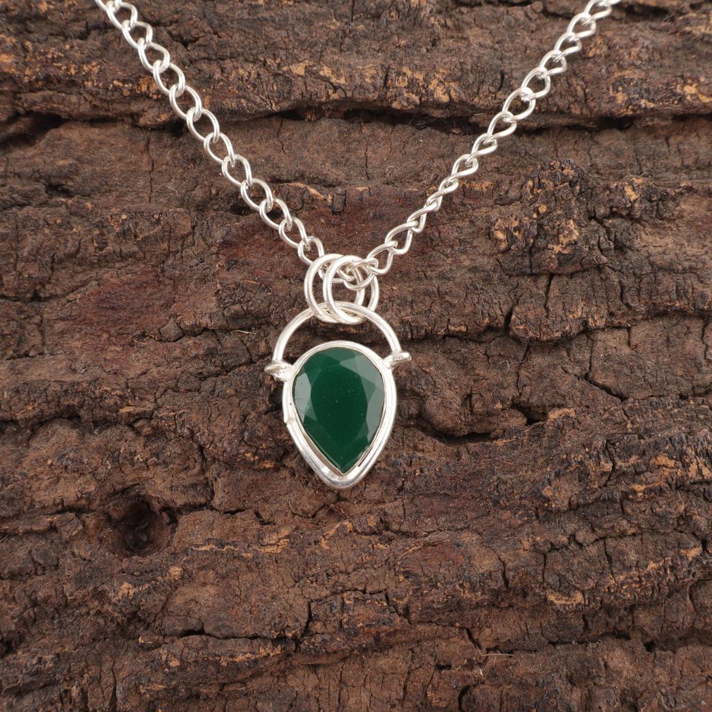 Natural Green Onyx 925 Sterling Silver Sisters Gift Anniversary Pendant Jewelry PP-56-21
