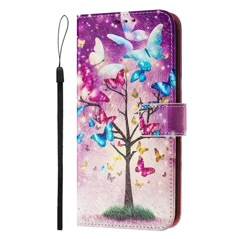 A22 Leather Phone Case For Samsung Galaxy A22 A32 A12 A42 A52 4G A72 A52s 5G Flip Cover Wallet Magnetic Painted Cases Cat Flower
