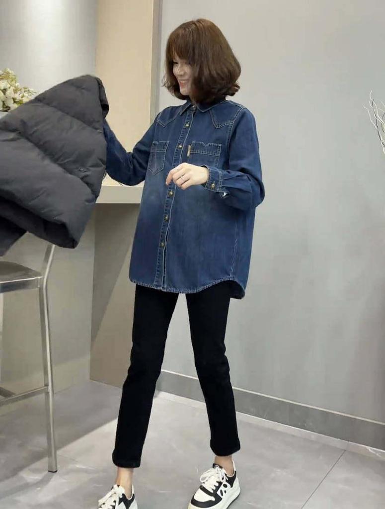 Women's Autumn Loose Denim Shirt Jacket - Casual Layered Cardigan Style