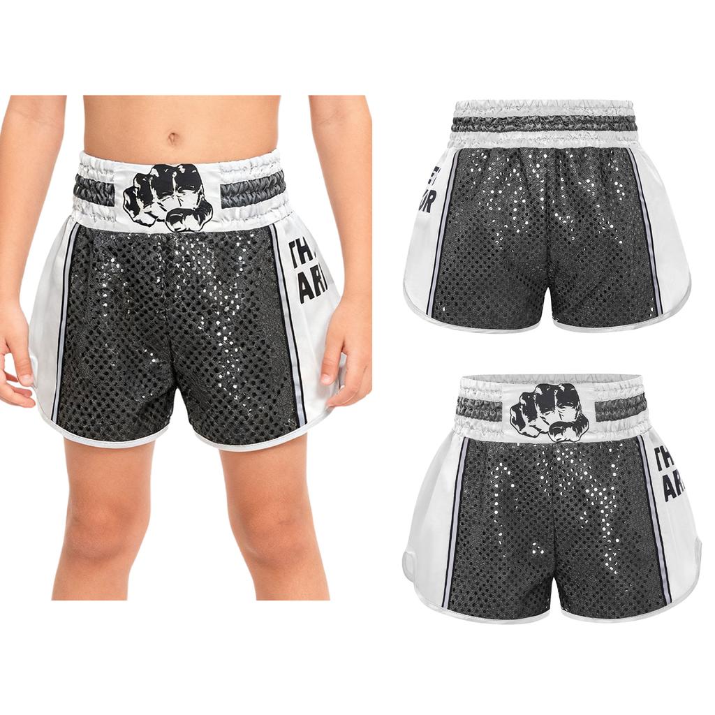 Boxershorts für Kinder (Jungen und Mädchen) mit elastischem Bund, glänzenden Pailletten, Farbblockmuster und Seitenschlitzen