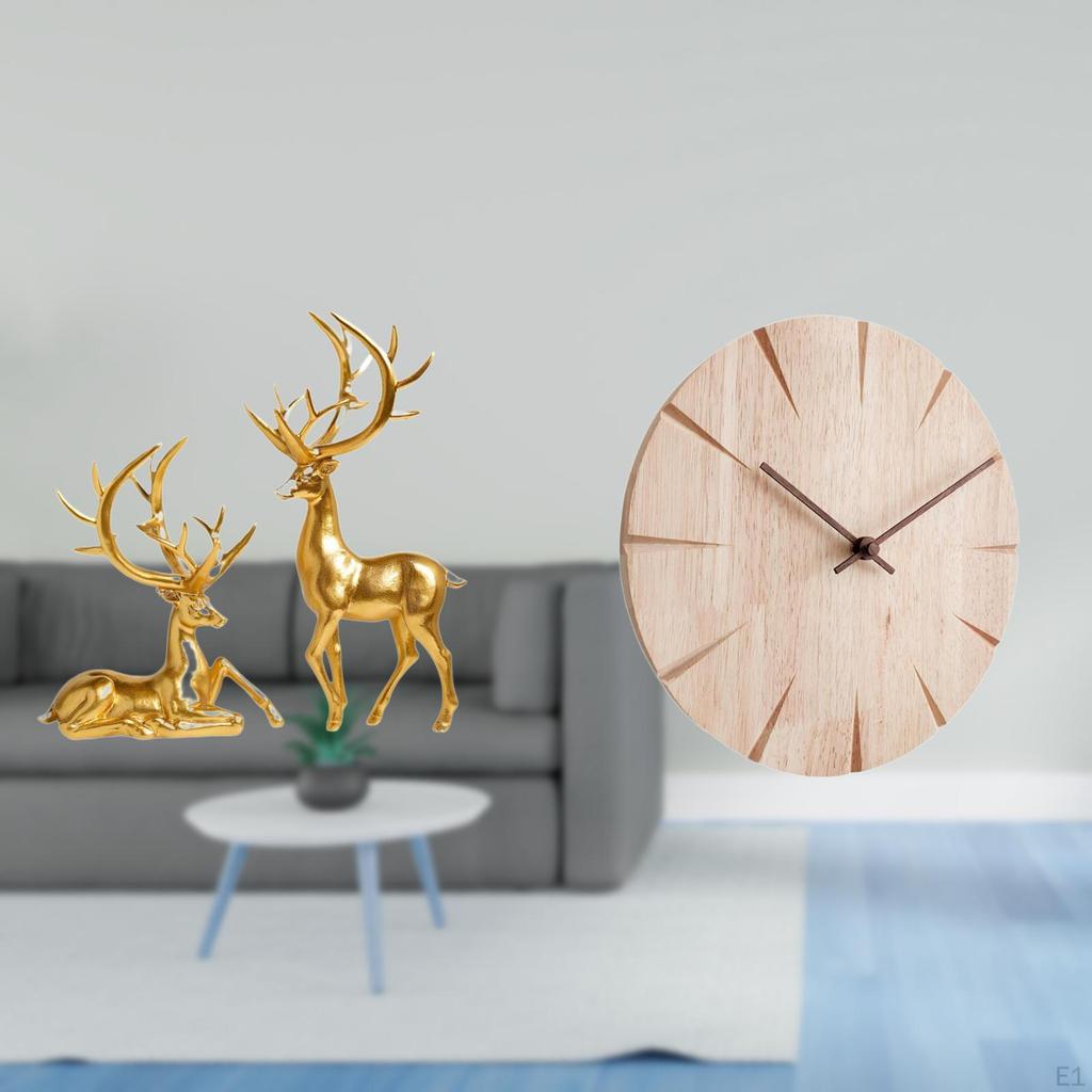 Elegant Resin Deer Figurines And Solid Wood Wall Clock Creative Decorative Sculptures for Living