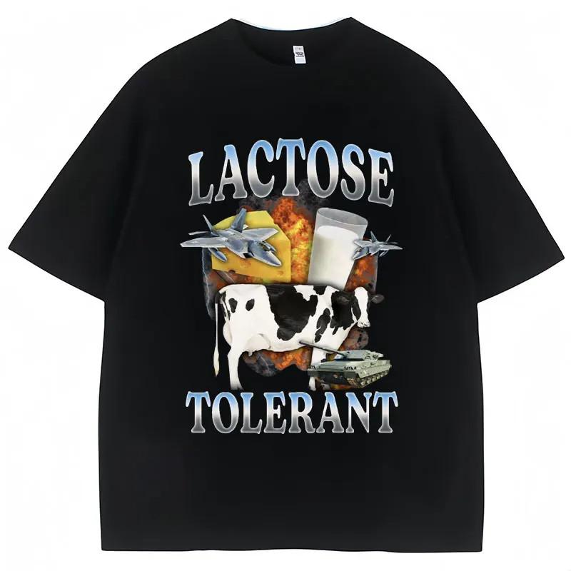 Lactose Tolerant Funny Milk Print T Shirt Unisex Women Retro Fashion Short Sleeve Summer Casual Humor TShirts Gifts Playful Design