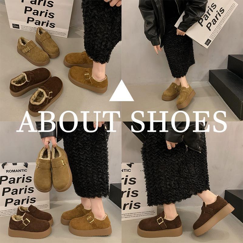 Leather thick-soled velvet women's warm snow boots, winter new one-pedal cotton shoes