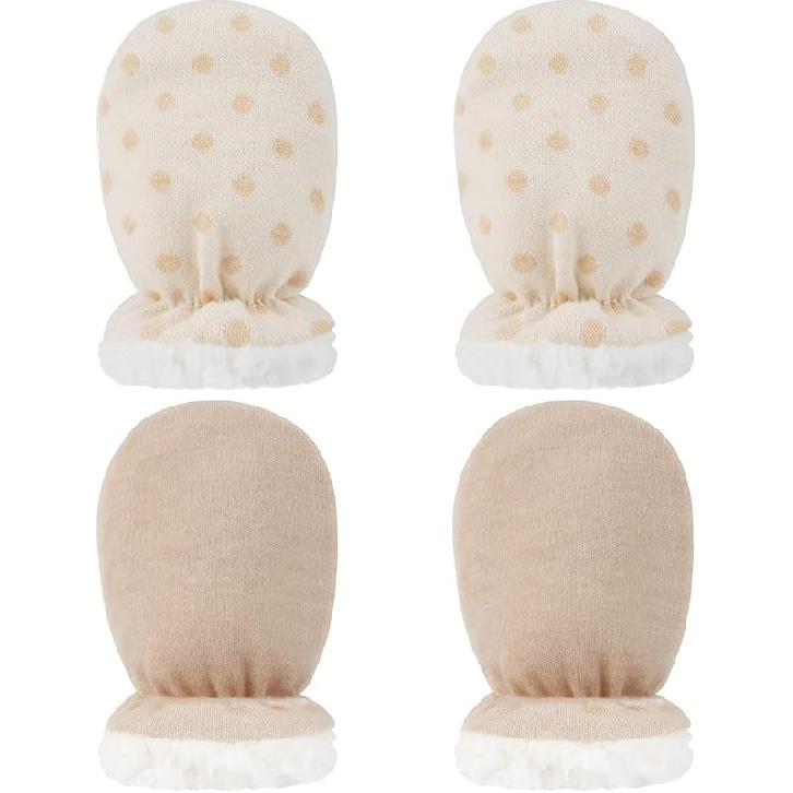 Hicdaw 2 Pairs Baby Mittens Newborn Mittens Fleece Lined Baby Gloves 0-18 Months Baby Boys Girls Winter Warm Toddler Mittens Brown + Wave Point