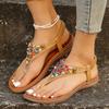 Summer Bohemain Flat Sandals for Women  Colorful Beaded Decor Clip Toe Roman Sandals Woman Soft Sole Non Slip Beach Shoes
