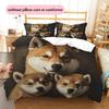 Schwarzes Shiba Inu Muster Bettwäsche Heimdekoration Geburtstagsgeschenk (1 Bettbezug + 2 Kissenbezüge, ohne Füllung)