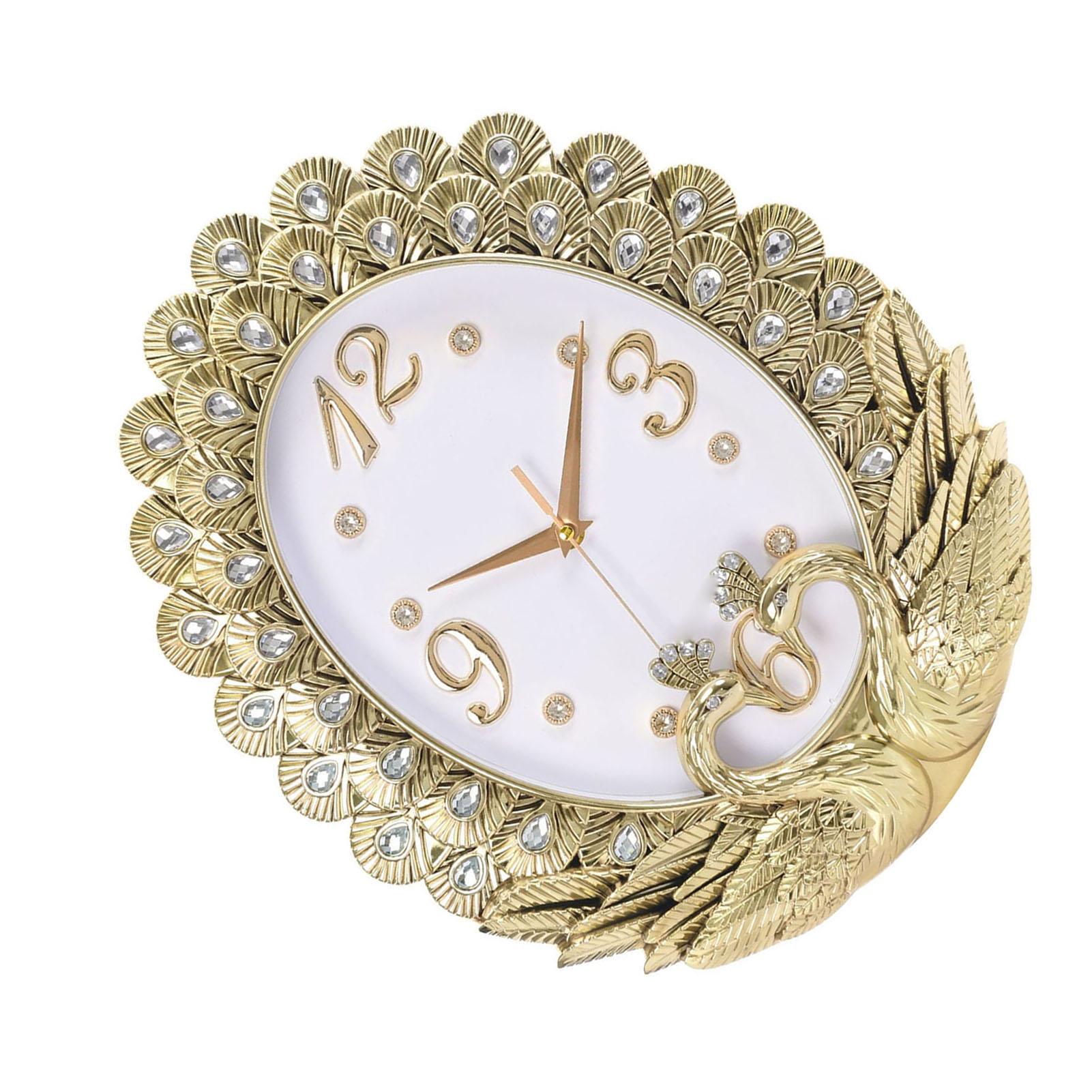Wall Clock Peacock Battery Operated Silent Sweep Wall Decorative Clock for Living Room Bedroom