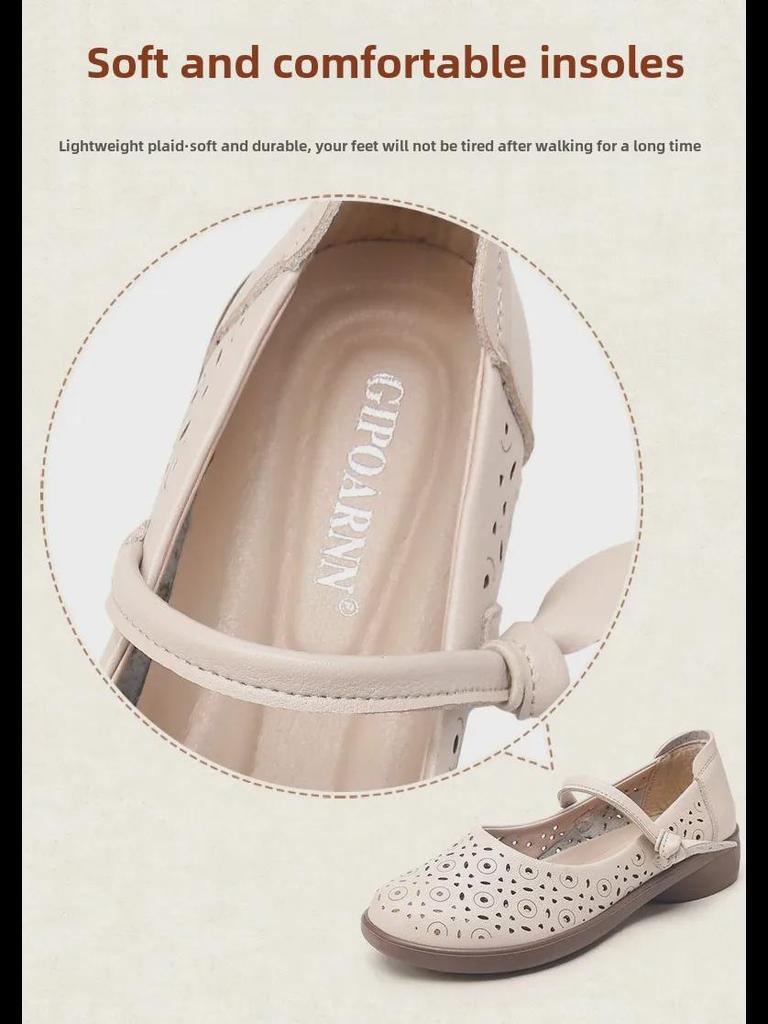 Summer Leather Sandals: Breathable, Non-Slip Soft Sole for Middle-Aged and Elderly Women