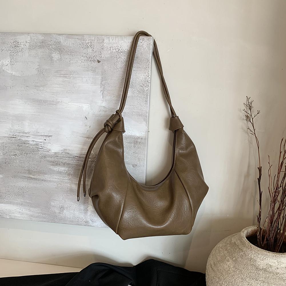 

Shoulder Bag for Women Adjustable Strap Crescent Bag PU Leather Solid Color Dumpling Bag Zipper for Work Travel коричневый