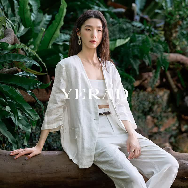 YERAD Women s Elegant Linen One-Button V-Neck Blazer S