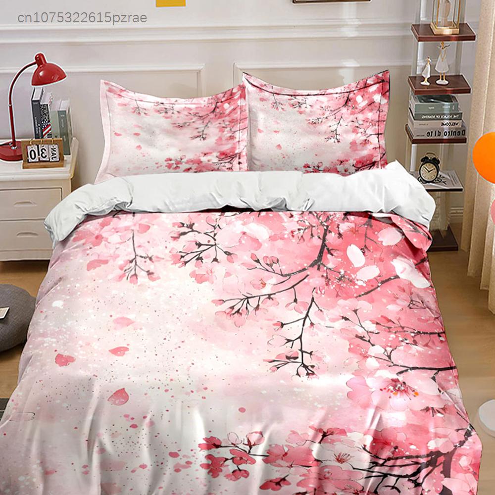 Cherry Blossom Three-Piece Set Multiple Sizes Kid's And Adults' Bedroom Exquisite 3PC Bedding Set, Gift