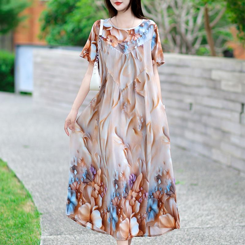 Κομψά Καλοκαιρινά Φαρδιά Φορέματα Γυναικεία Vintage Ρούχα Κοντομάνικο Μεγάλο Μέγεθος Casual Μακρύ Φόρεμα