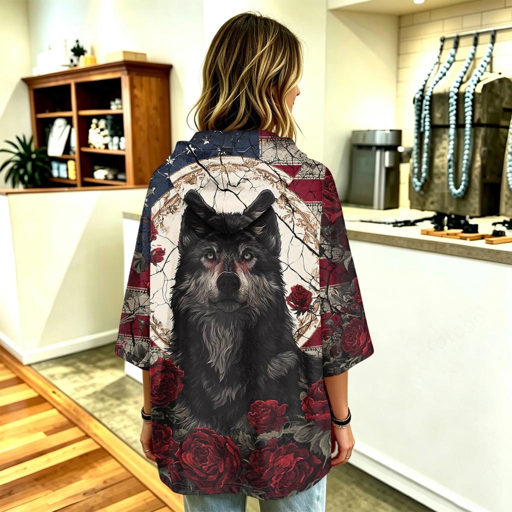 Women's Halloween Print Hooded Pullover Top with 3/4 Sleeves