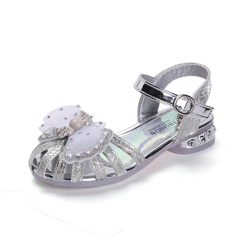 Girl's High Heel Shoes Sweet Children Princess Summer Sandals Fashion Rhinestone Crown Kid Causal Wedding Party Sandals Cut-outs