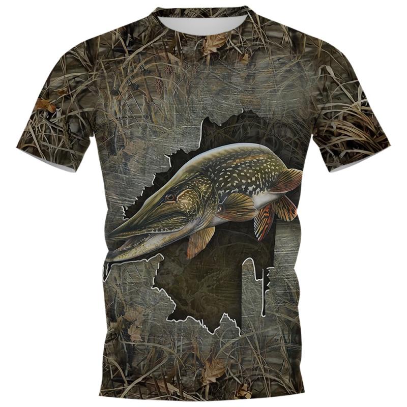 3D Printed T-Shirt Men's Women's Summer Bass Fishing Short Sleeves Casual Street Loose Comfort Plus Size Men's