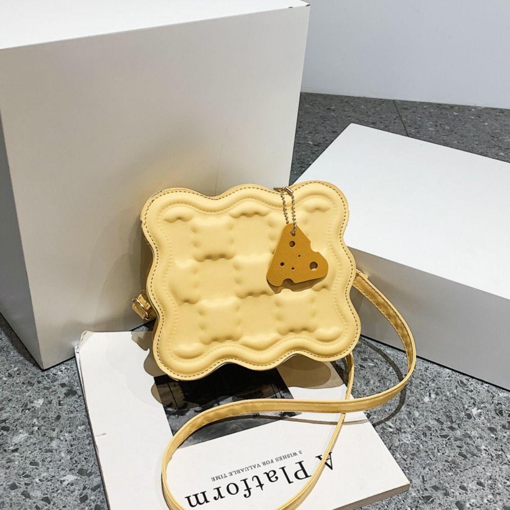 PU Leather Casual Messenger Bag Mini Crossbody Bag Simple Cheese Shoulder Bag Shopping