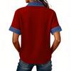 Denim Patchwork Hemden für Damen Stehkragen Lässige Bluse Kurzarm Bequemes T-Shirt Frühling Sommer Mode