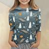 Kids Halloween Print Crew Neck Three Quarter Sleeve Casual T Shirt Top Boys Girls Comfortable Fit Soft Fabric Seasonal Wear