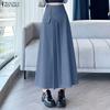 ZANZEA Dames Casual Elastische Taille Effen Kleur Losse Lange Rokken