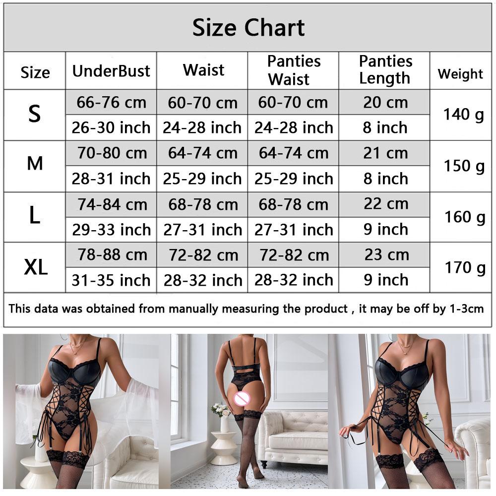 Hot Lingerie For Women Body Stocking Erotic Crotchless Sexy Silk Lace PU Underwear Black Porn Babydoll Bodysuit Curvy Costumes