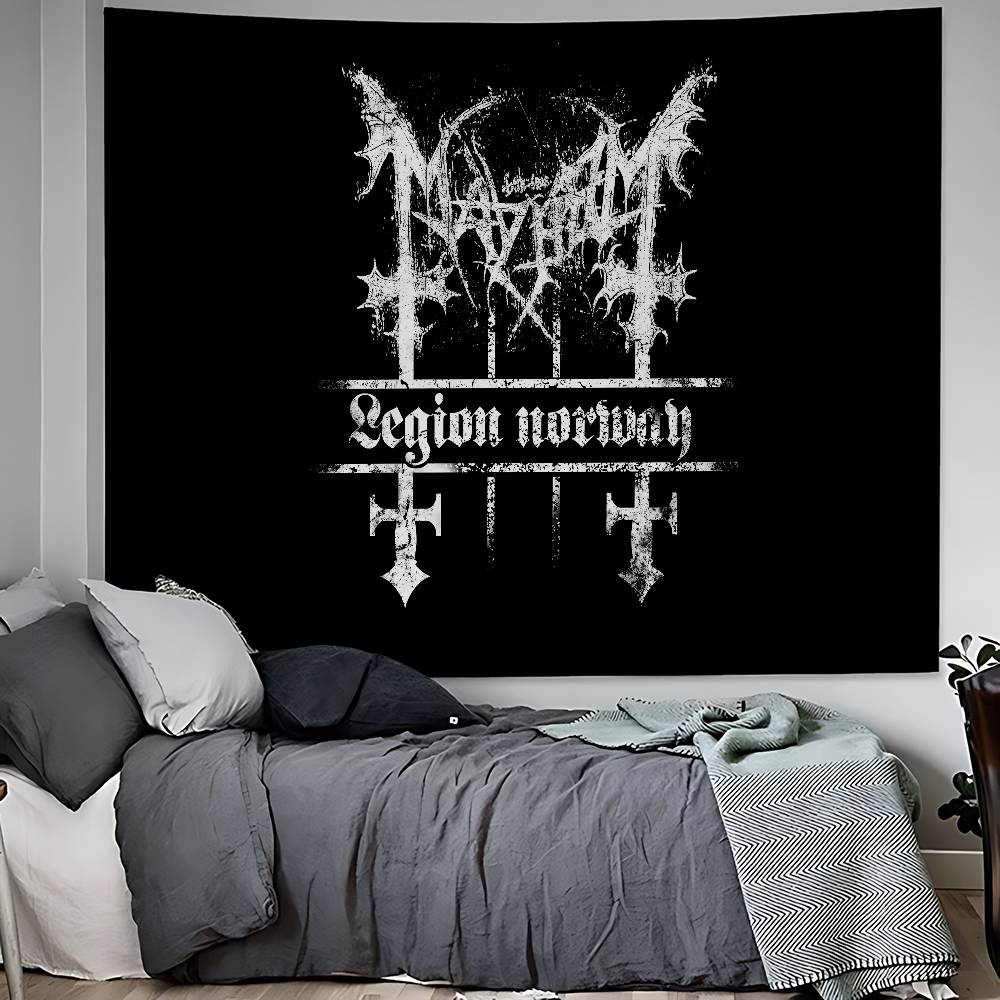 Mayhem Death Rock Band Hippie Wandbehang Wandteppiche Kunst Science-Fiction Zimmer Heimdekoration Kawaii Zimmerdekoration 74x94cm(29x37in) white