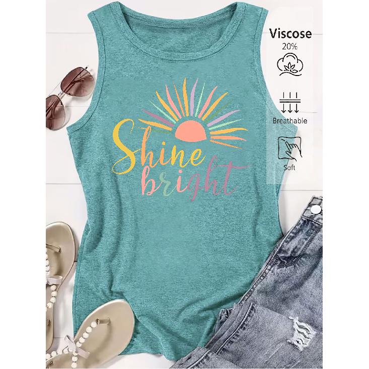 Elegant Vest for Women Shine Bright Sun Print Casual Loose Summer Vest Fashionable and Elegant Tops for Commuting, Vacation, and Everyday Wear,