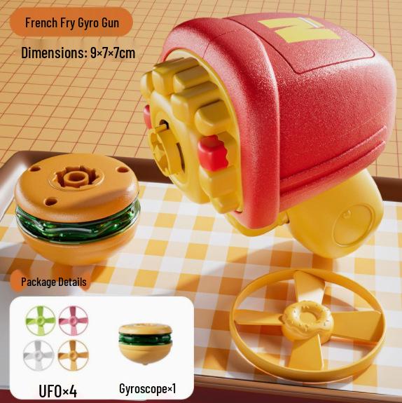 

Children s Spinning Top & Luminous Toy Gun with Bamboo Dragonfly, Hot Dog and Hamburger Shapes - Colorful Outdoor Flying Disc Educational Toy for Kids