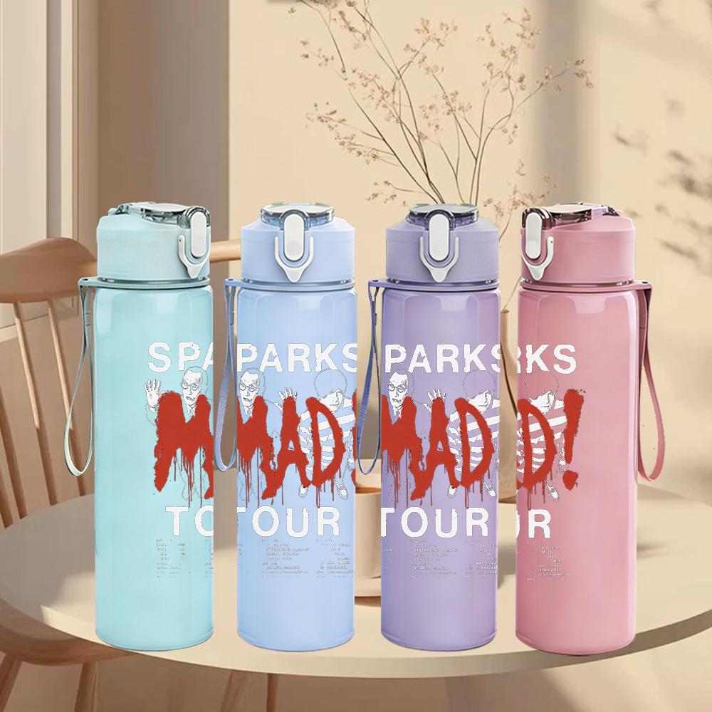 1PC Mad Yellow Block Text Print 750ml Colorful Plastic Sports Water Bottle Leakproof Pop Up Lid with Straw for Outdoor Work Home Use