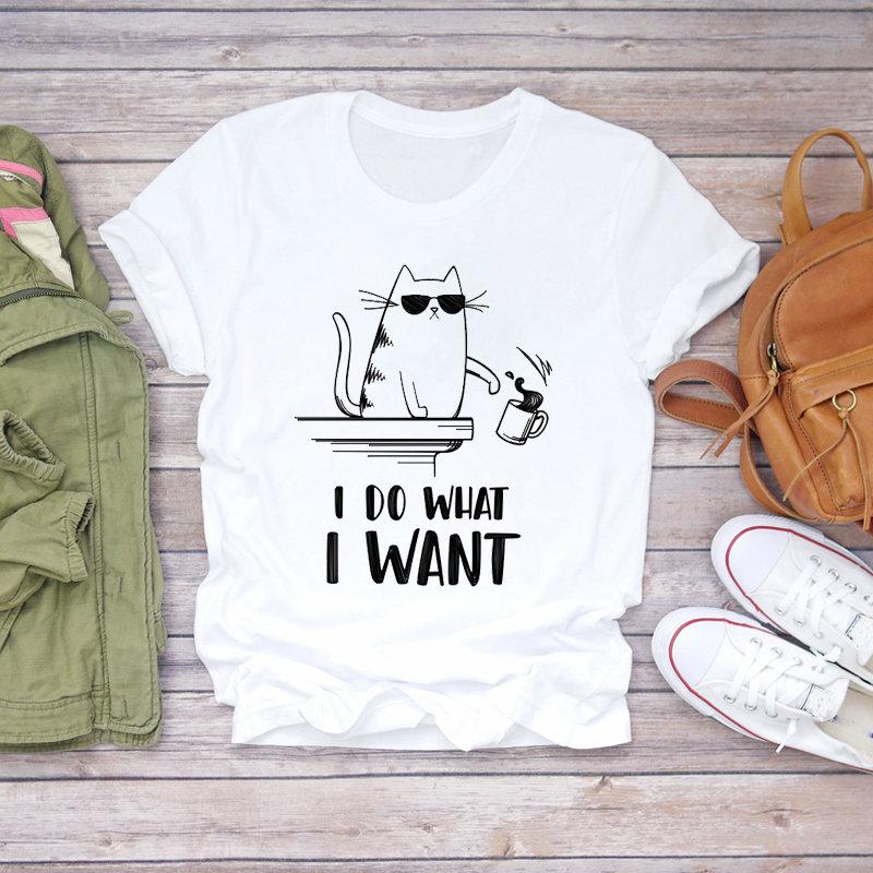 

Women’S T-Shirts Kawaii Cat Cartoon Printing Aesthetic Tshirts Streetwear Clothing Summer Graphic T Shirts Aesthetic Tee Top XXXL білий