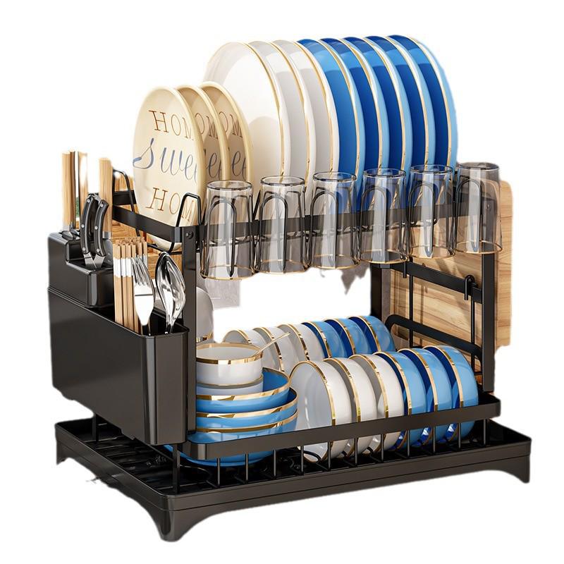 Cross-border Kitchen Storage Rack: Bowl, Dish, and Utensil Drainer with Cup, Knife, and Cutting Board Holder