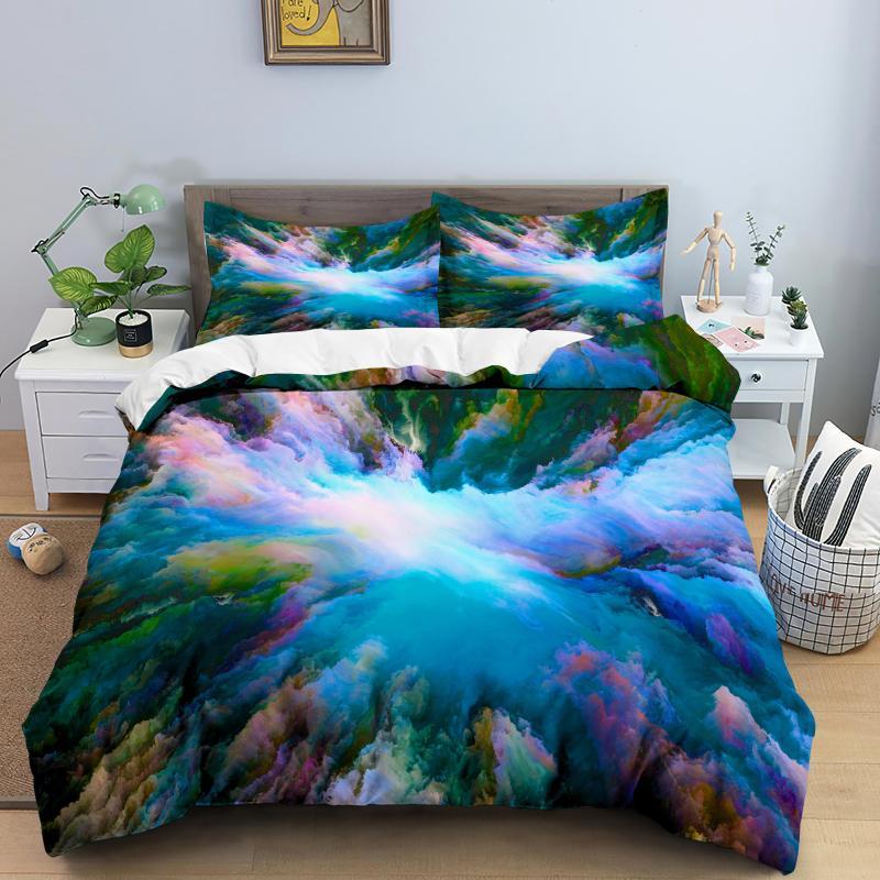 Colorful Cloud Duvet Cover Polyester Orange Yellow Purple Sky Quilt Soft Bedding Set For Teens Girls Abstract Theme