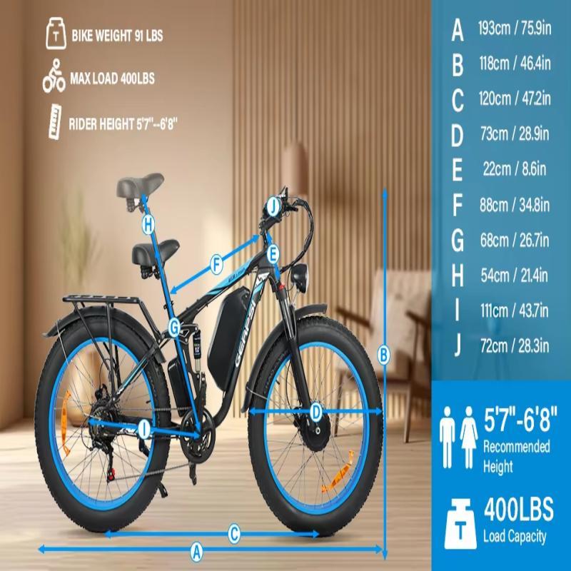 2026 E-Bike BLJ DP-2603 3000W Dualmotor 52V 32AH Batterie, Stoßdämpfung vorne und hinten, 26-Zoll-Winterreifen, E-Bike für Erwachsene.