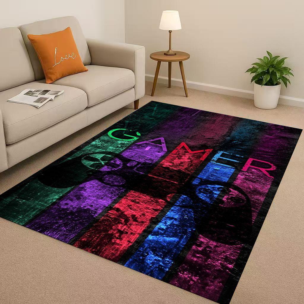 Retro Game Zone Sign Gamer Controller Living Room Non-Slip Area Rug Carpet for Bedroom Kids Playroom Sofa,Home Decor Doormat