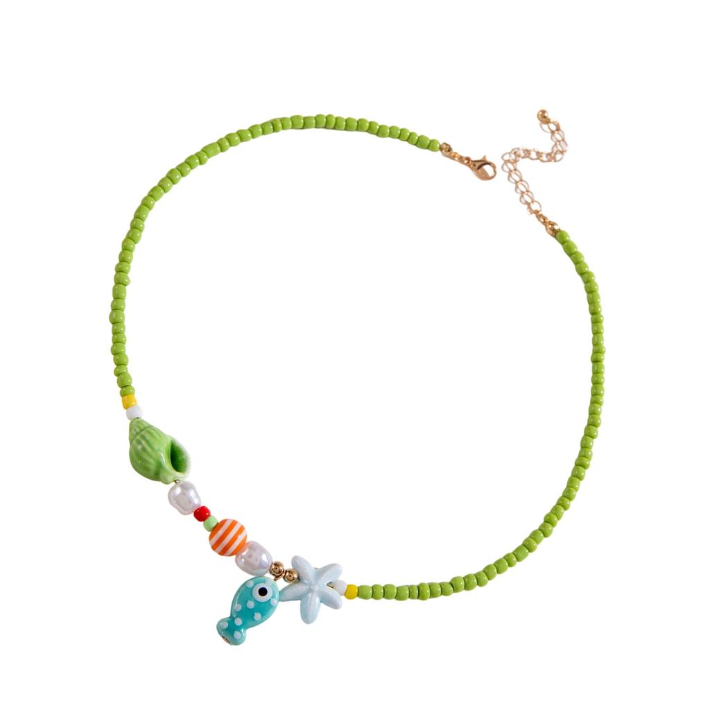 Bohemian Starfish Pendant Pearls Bead Necklace Adjustable Length Portable Jewelry for Beach Vacation and Parties