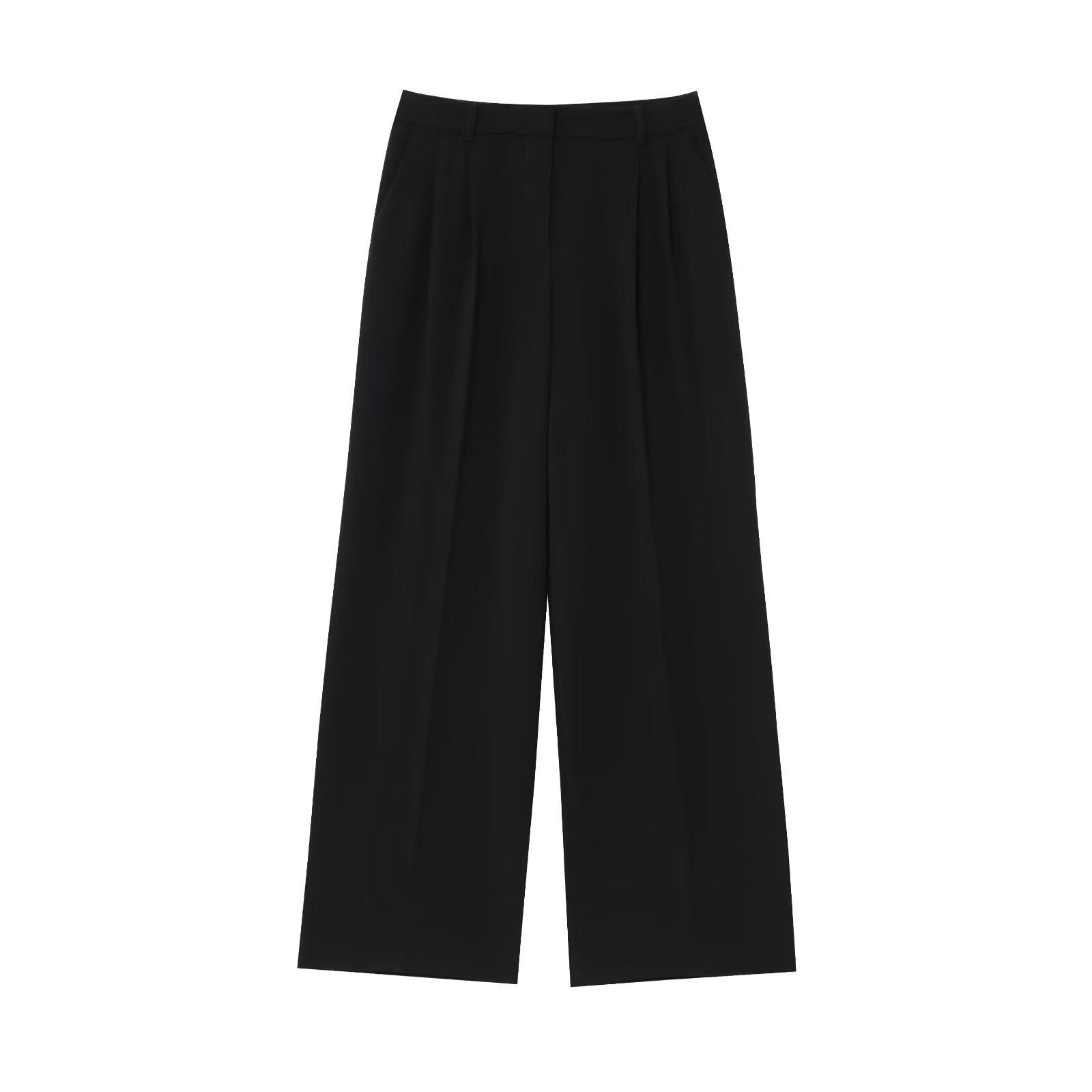 

Women s Padded Shoulder Double-breasted Suit Jacket & Wide-leg Pants Two-piece Set Extra Small