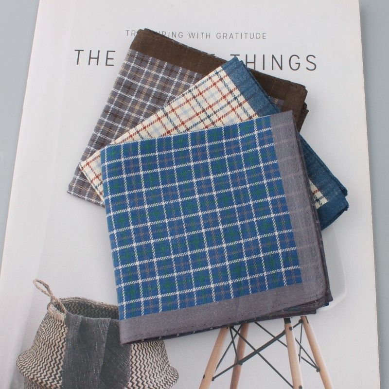 

Cotton Handkerchief Men Cotton Gingham Thin Handkerchief Chinese Ancient Style Square Scarf Japanese Style Gro-Bag Summer Sweat-Wiping Portable Gift Teddy Gingham 3 Pack
