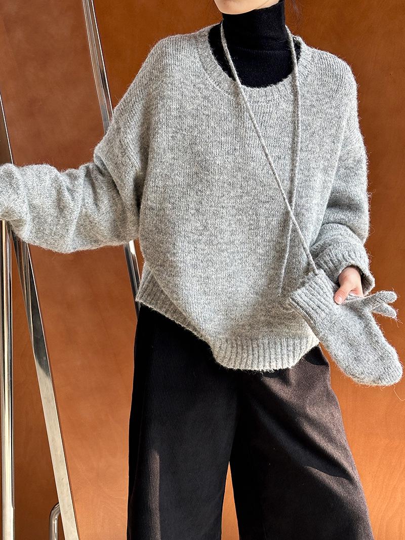 

Juzhi 2024 Осень/Зима Корейский Круглый Вырез Вязаный Свитер A72 One Size