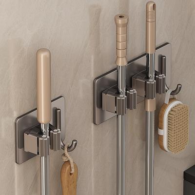 Držák mopu z nerezové oceli Nástěnné lepidlo Víceúčelové háčky Organizér pro skladování v domácnosti Stojan na smeták Závěsná tyč